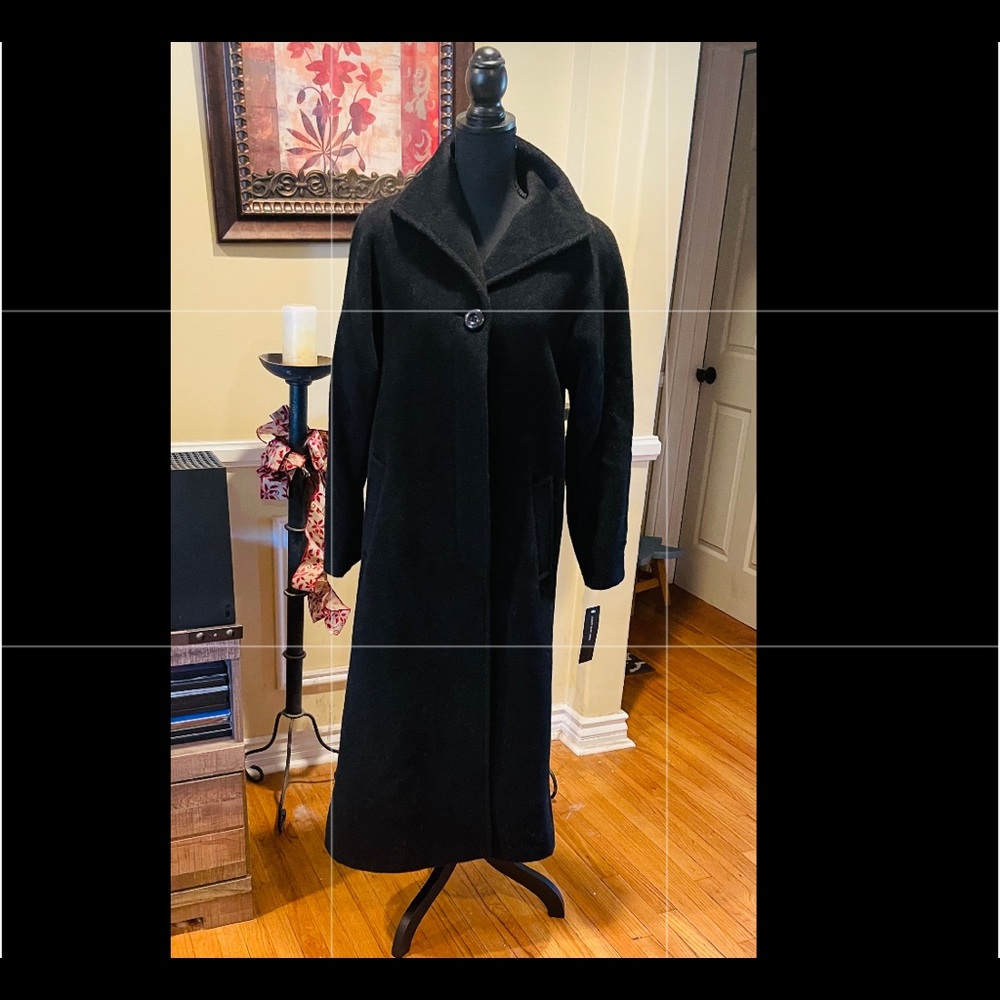 NWT Jones New York Alpaca Black Wool Blend Long Sleeve Pockets Button Overcoat